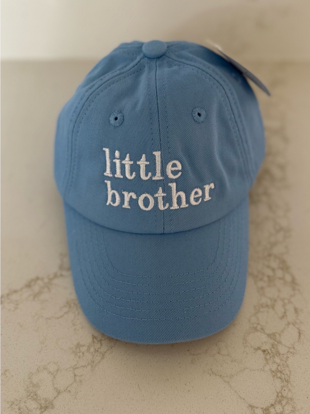 Embroidered 'Little Brother' Kids Hat in Sky Blue